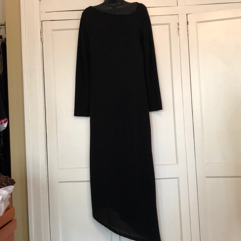 Italian Sheer black asymmetrical long sleeve dress